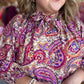 Bordeaux Bloom Curvy Floral Neck Tie Top