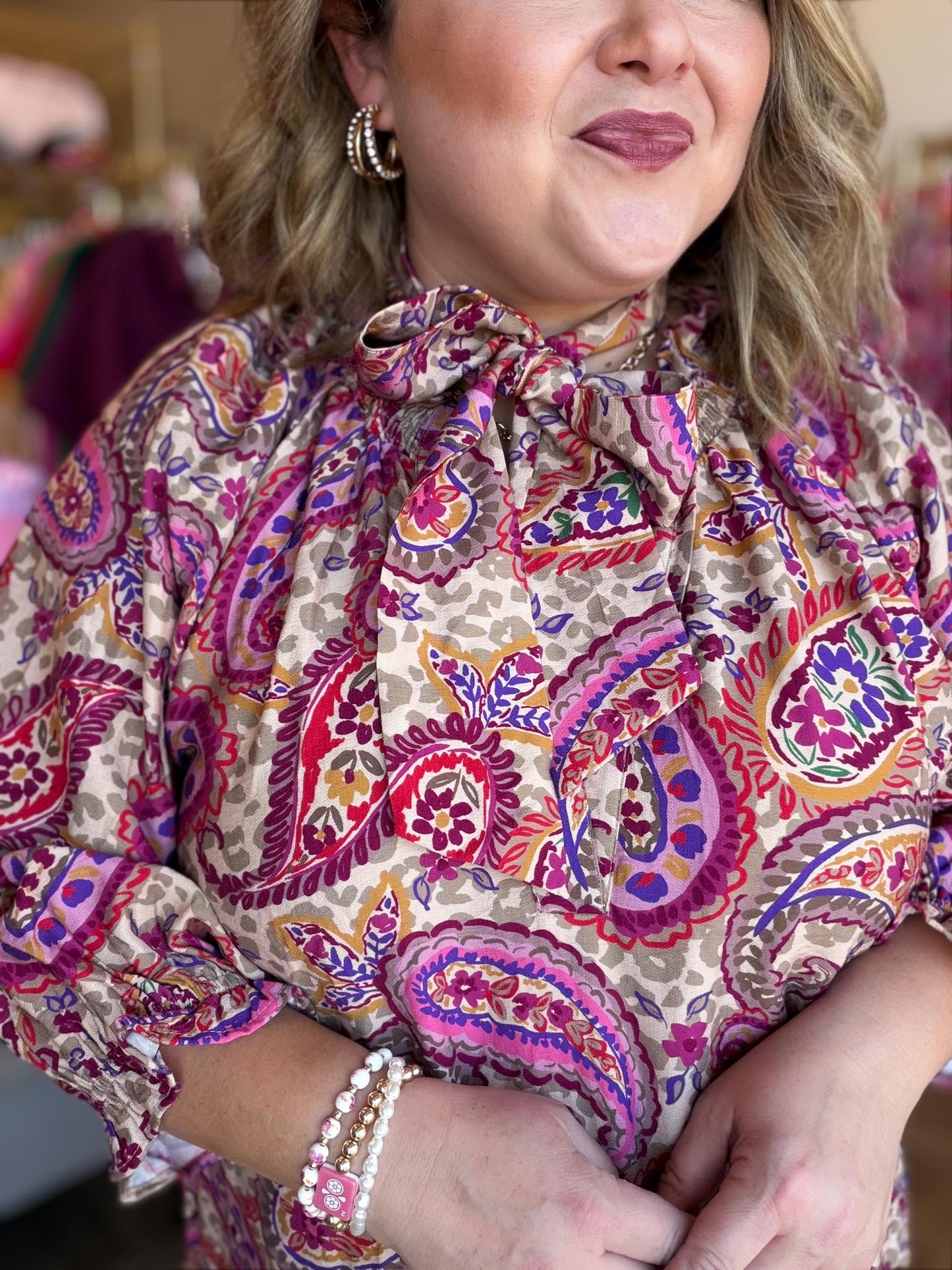 Bordeaux Bloom Curvy Floral Neck Tie Top