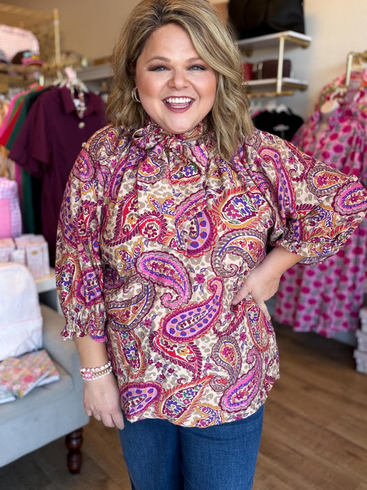 Bordeaux Bloom Curvy Floral Neck Tie Top