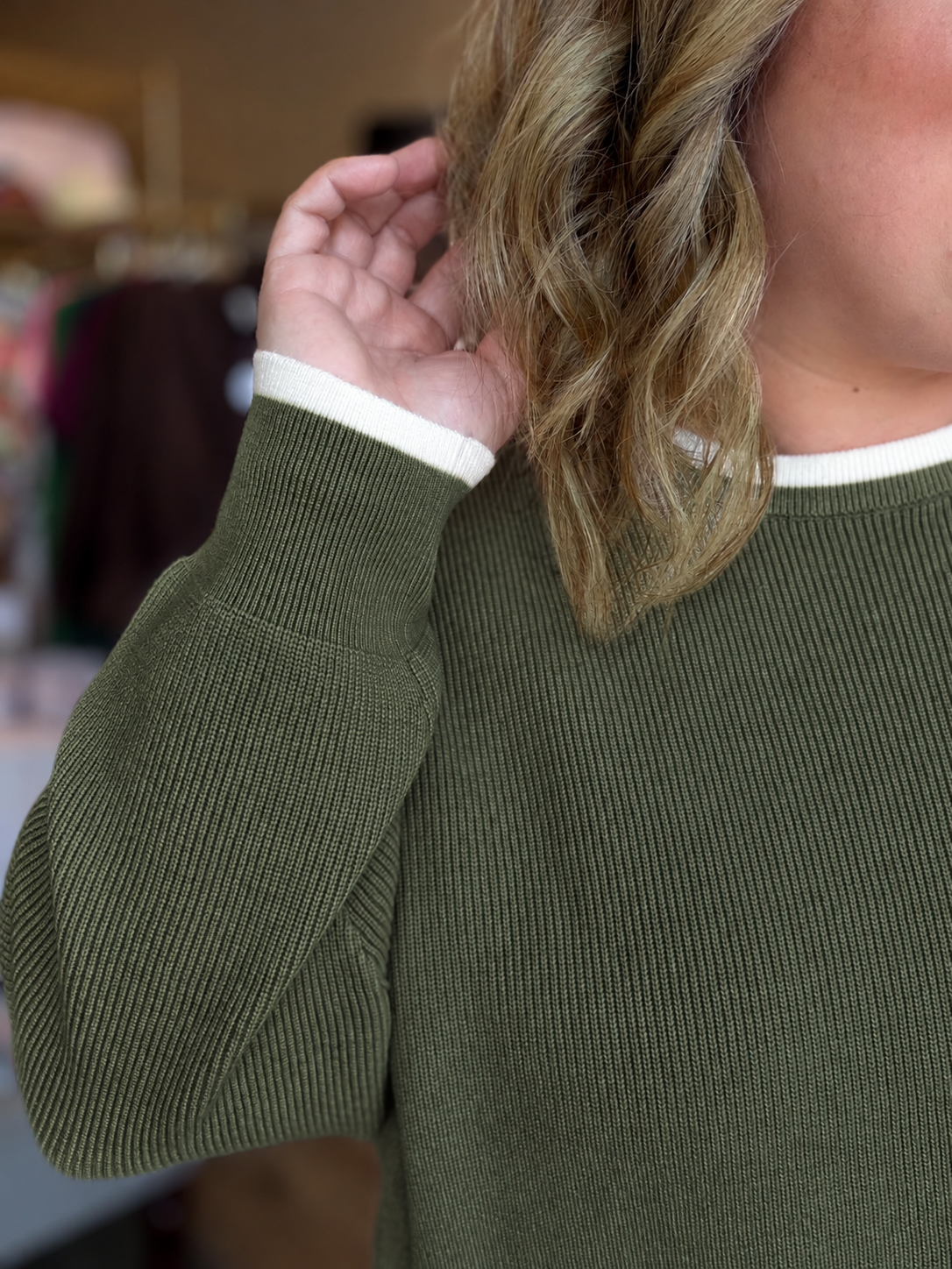 Brunch in Banff Curvy Olive Scalloped Sweater