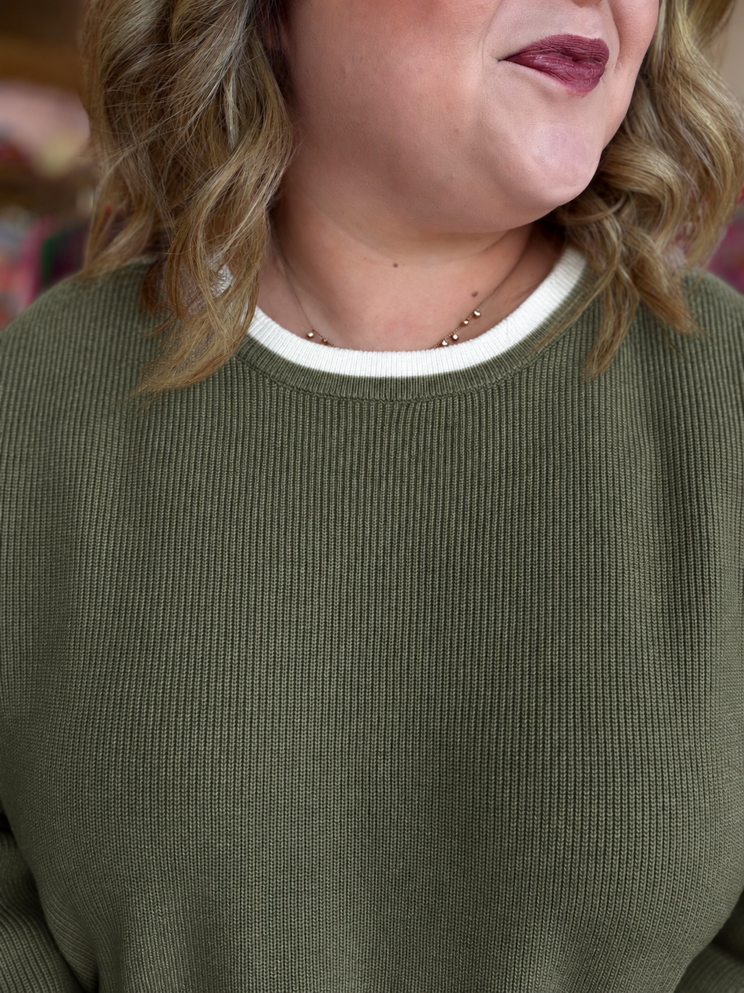 Brunch in Banff Curvy Olive Scalloped Sweater