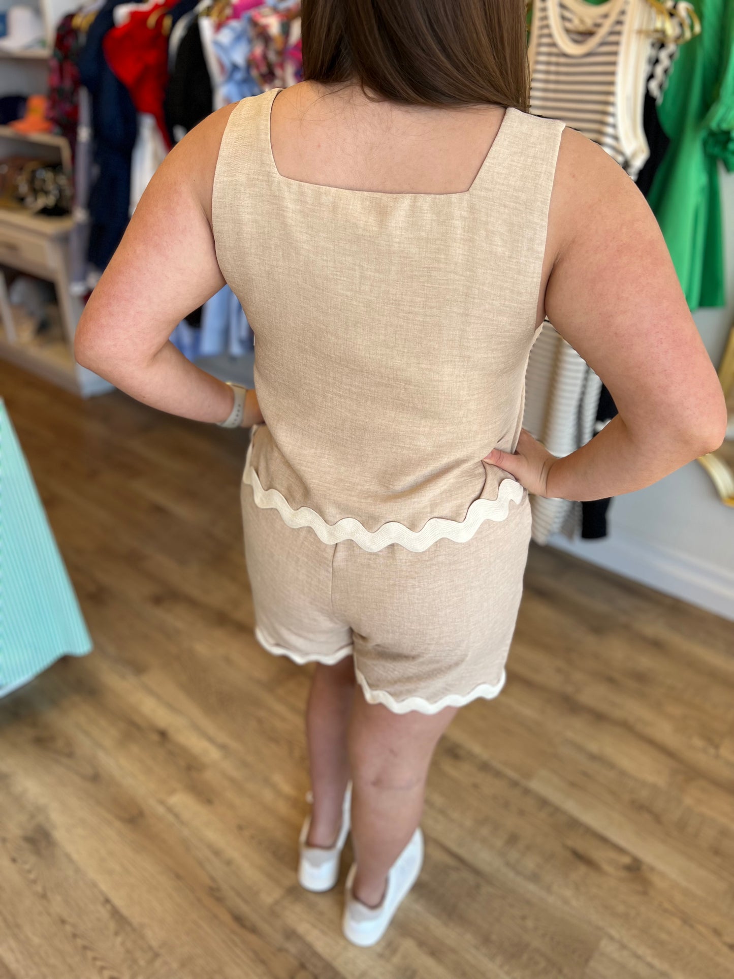 "Match Made in Heaven" Beige Ric Rac Two-Piece Short Set