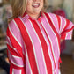 Cabana Carnival Curvy Stripe Button Up Top