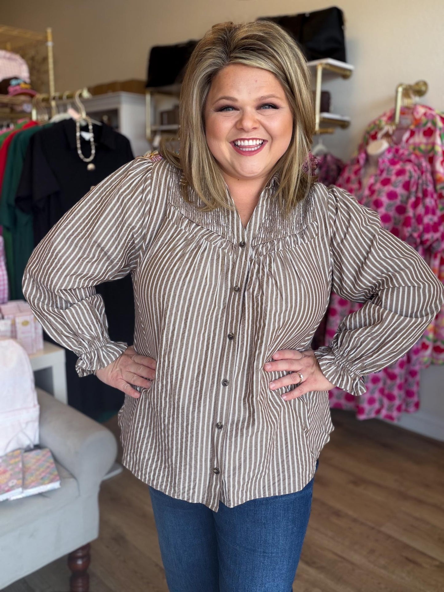 Café Stripe Curvy Mocha Striped Top