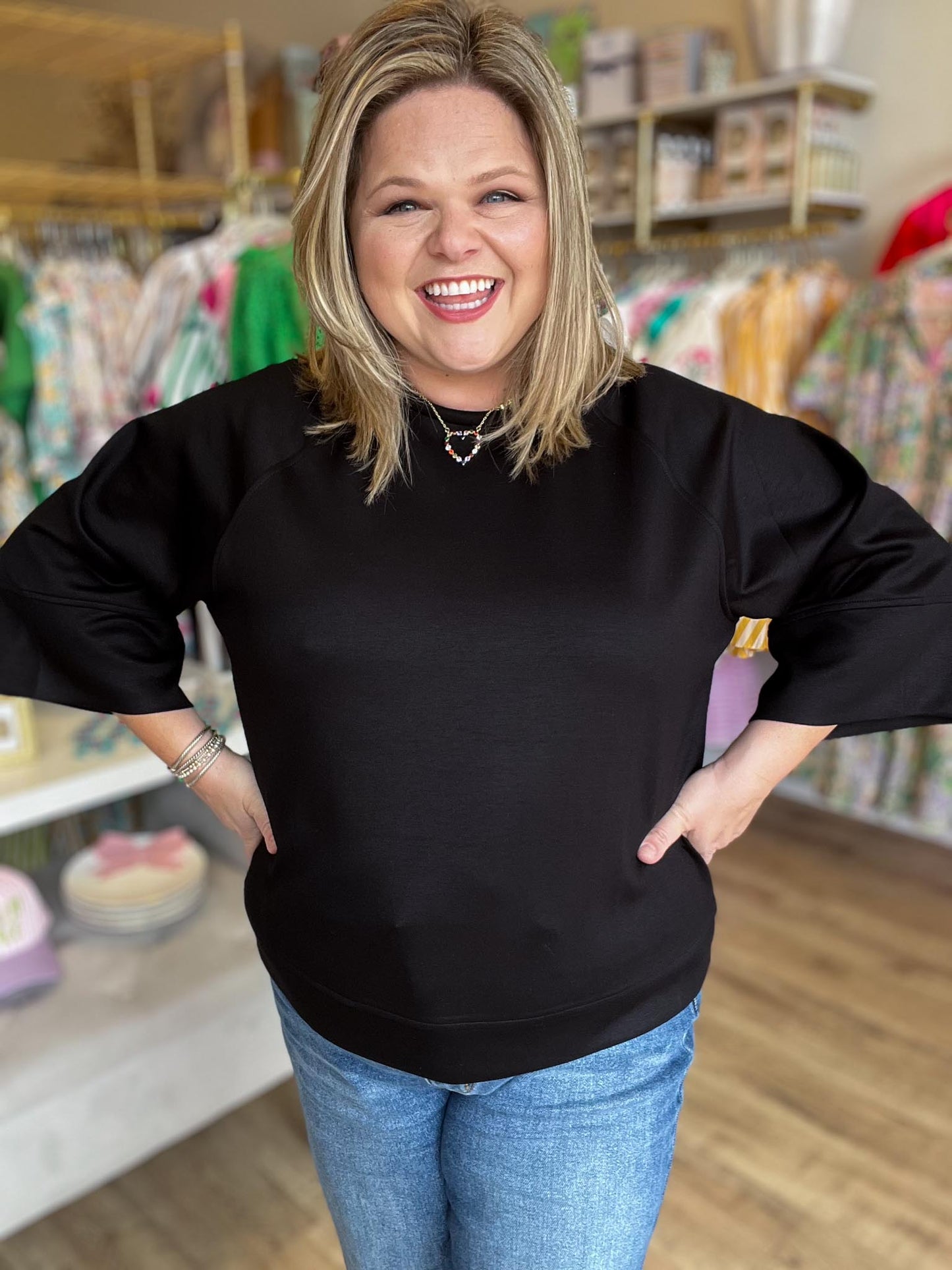 Call Me Casual Curvy Black Drop Shoulder Top