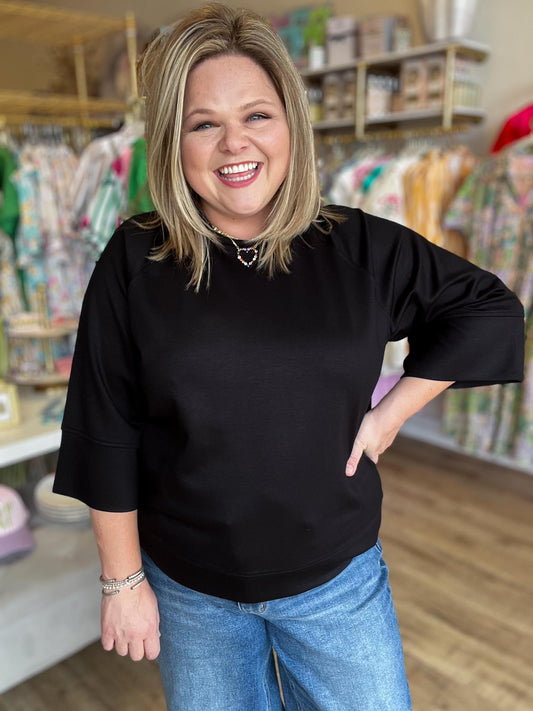 Call Me Casual Curvy Black Drop Shoulder Top