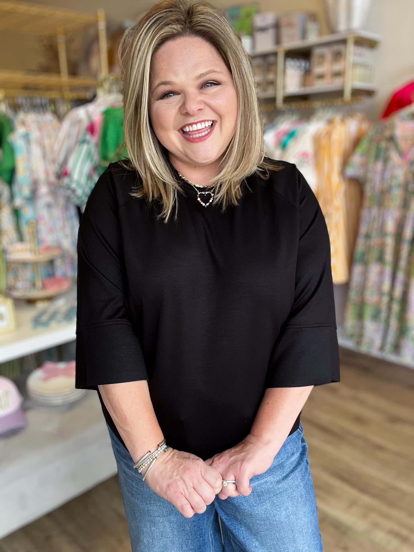 Call Me Casual Curvy Black Drop Shoulder Top