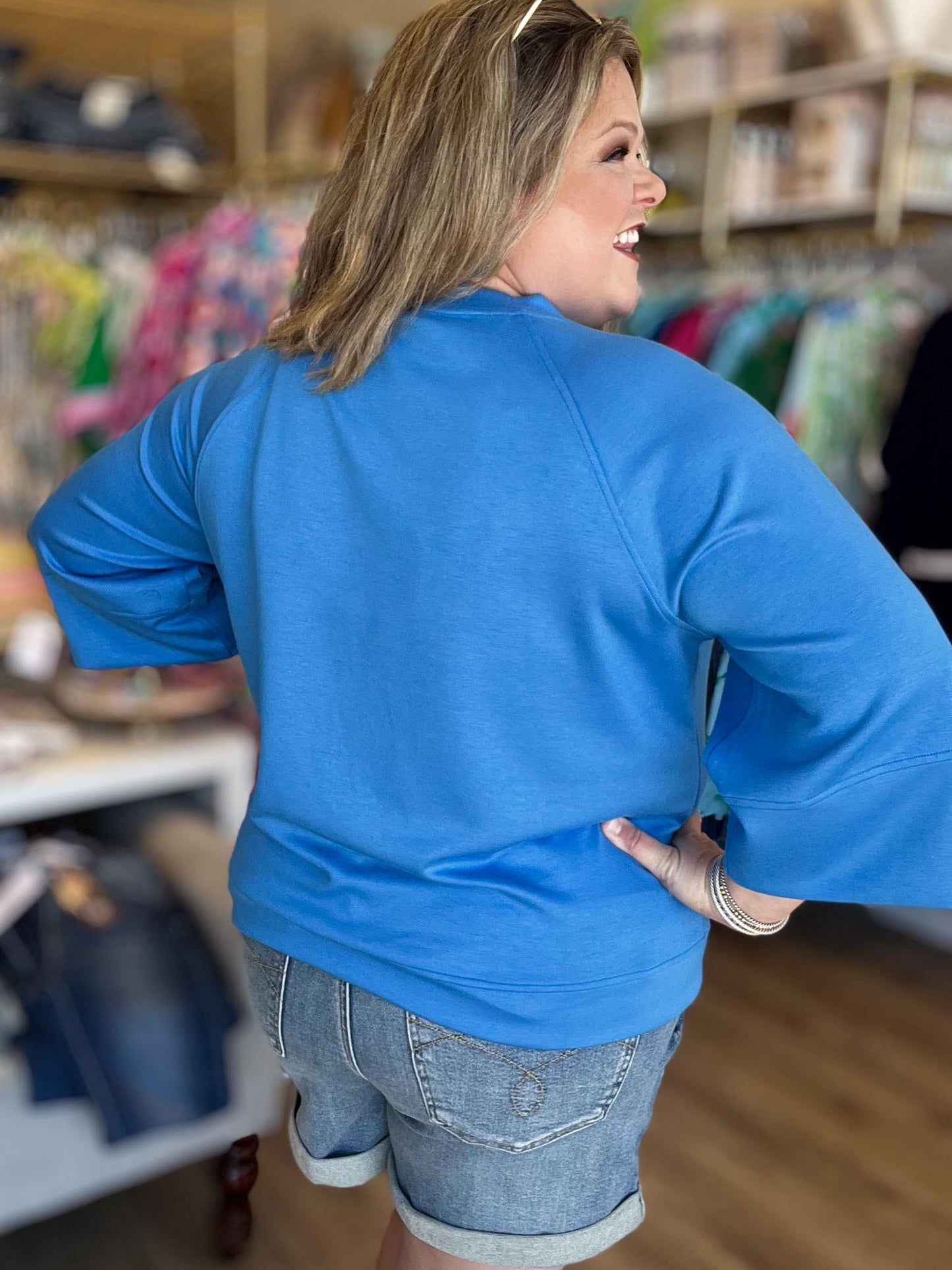 Call Me Casual Curvy Blue Drop Shoulder Top