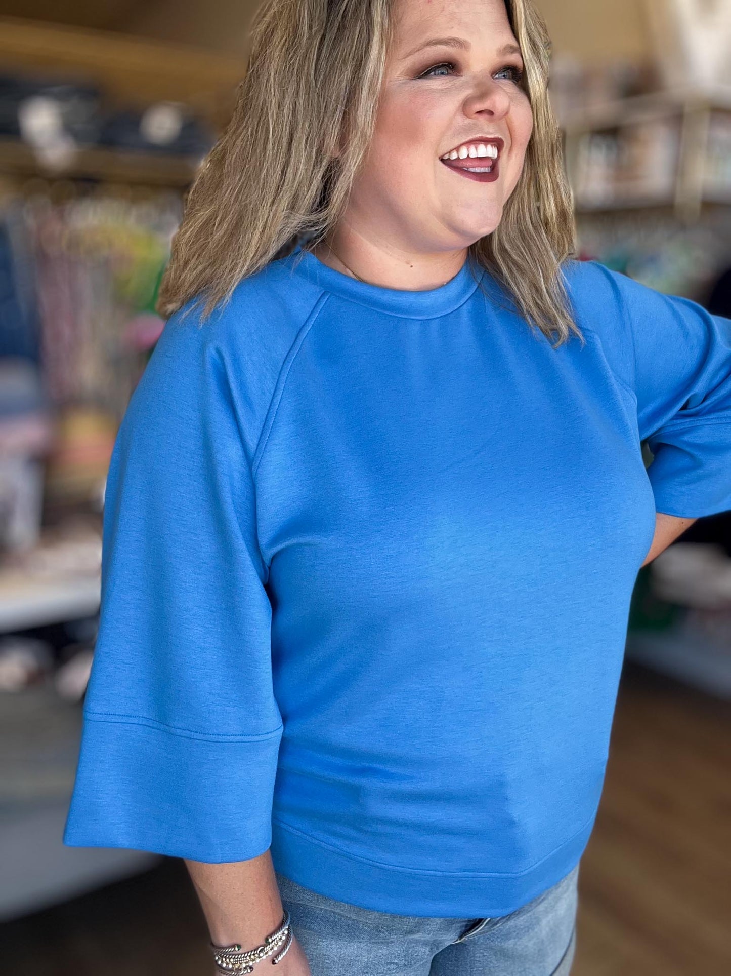 Call Me Casual Curvy Blue Drop Shoulder Top