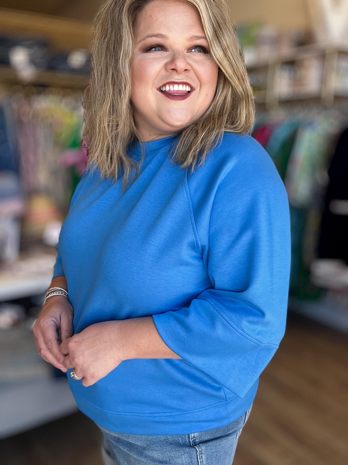 Call Me Casual Curvy Blue Drop Shoulder Top