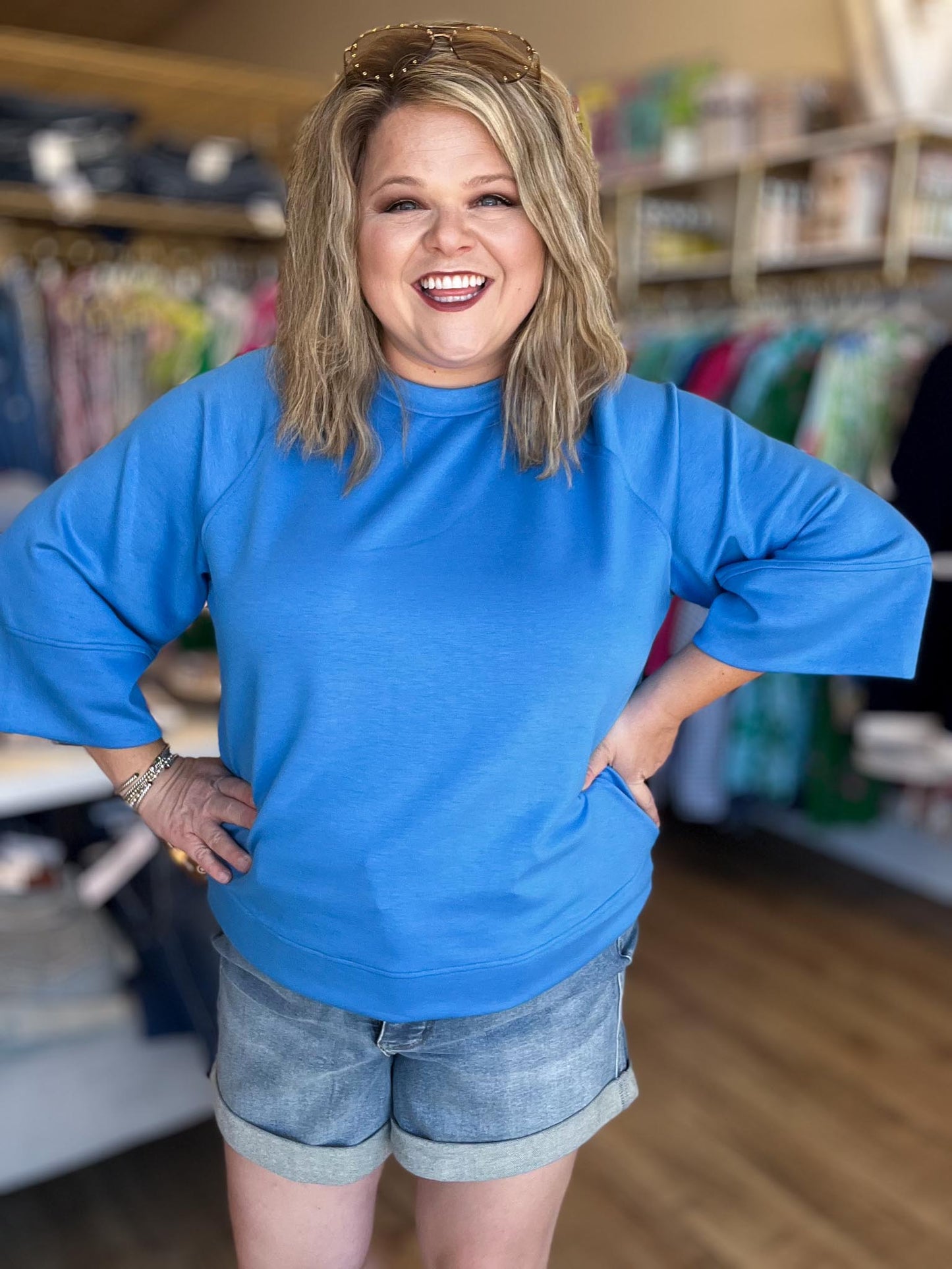 Call Me Casual Curvy Blue Drop Shoulder Top