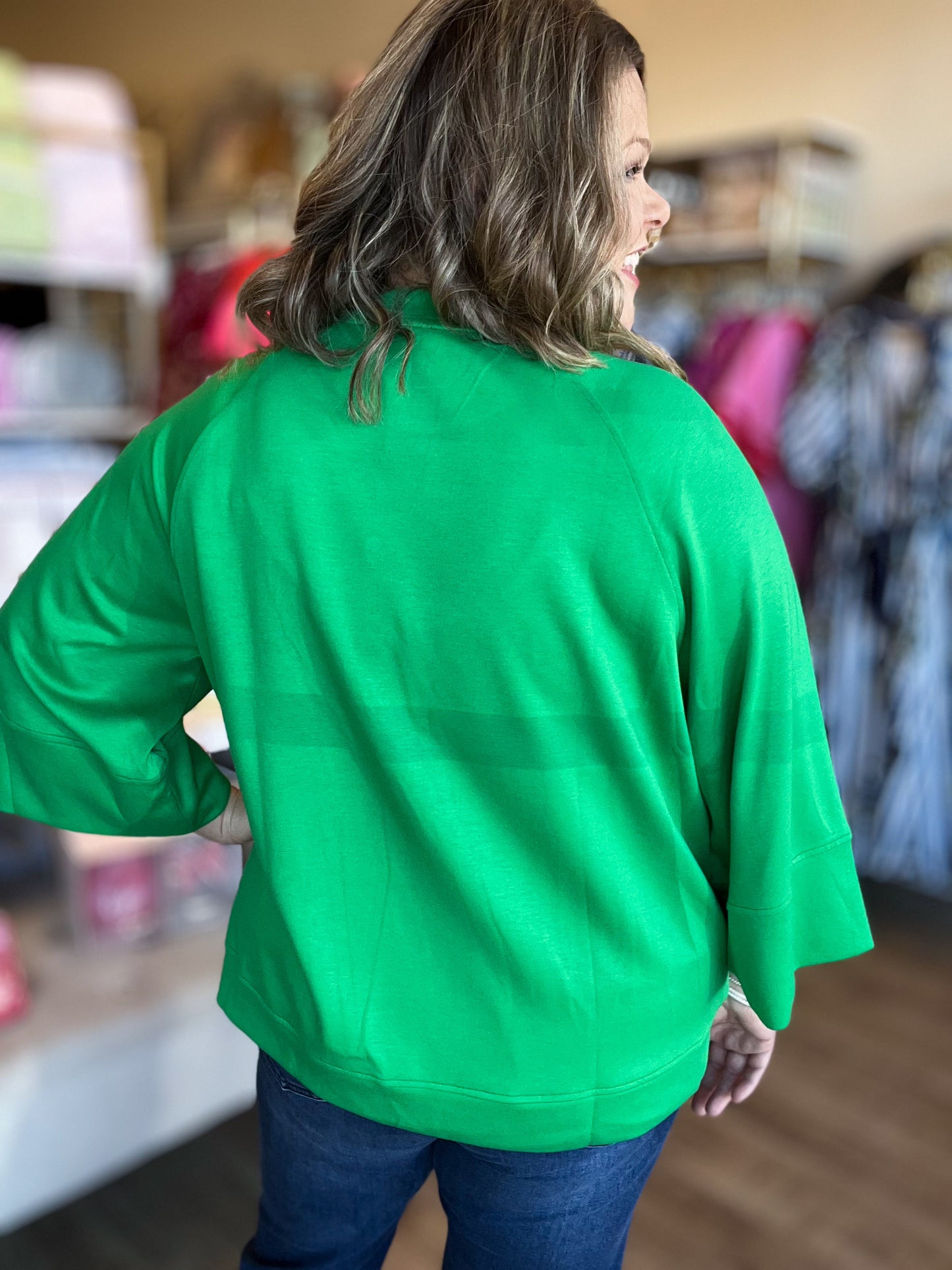 Call Me Casual Curvy Green Drop Shoulder Top