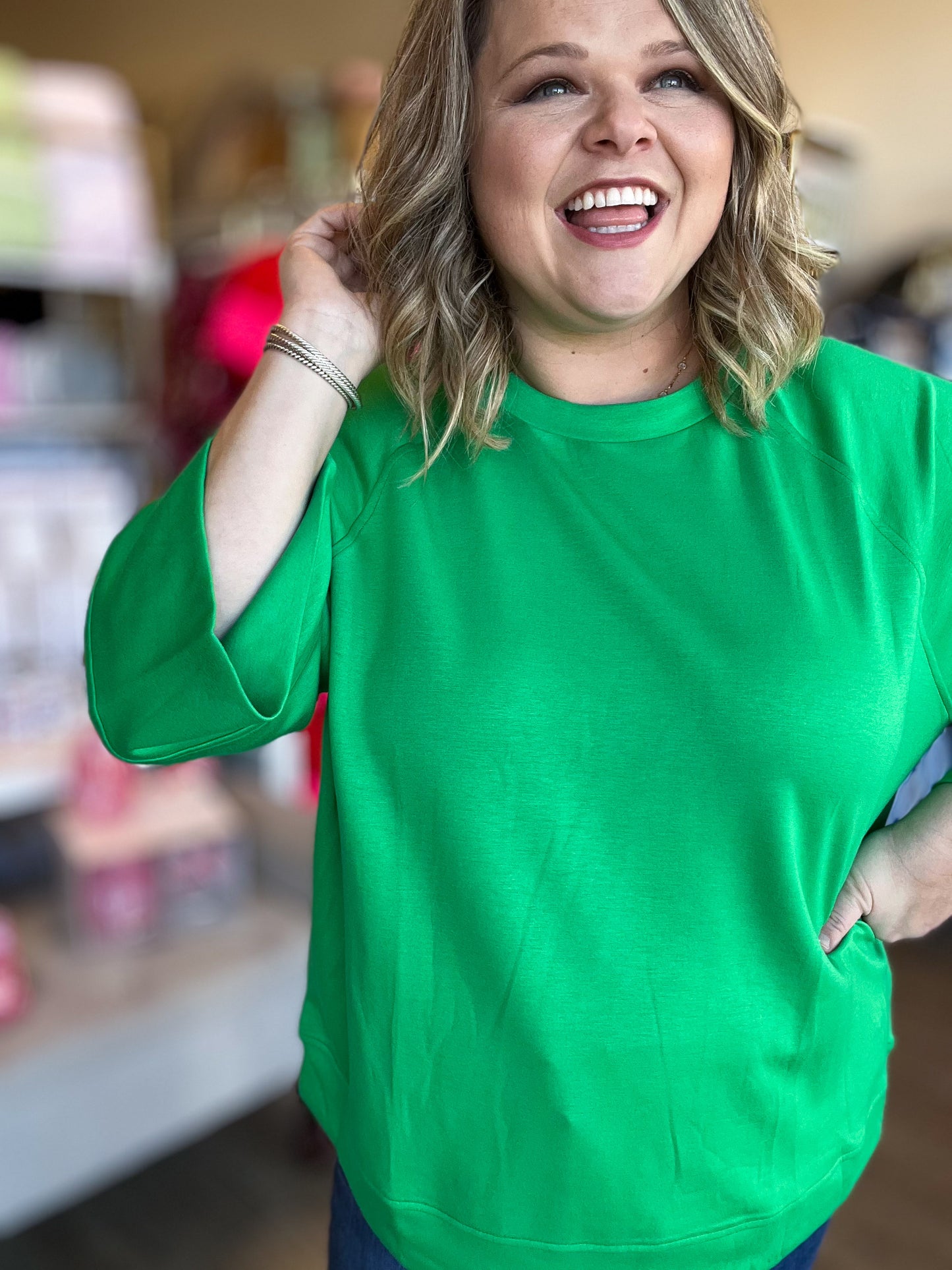 Call Me Casual Curvy Green Drop Shoulder Top