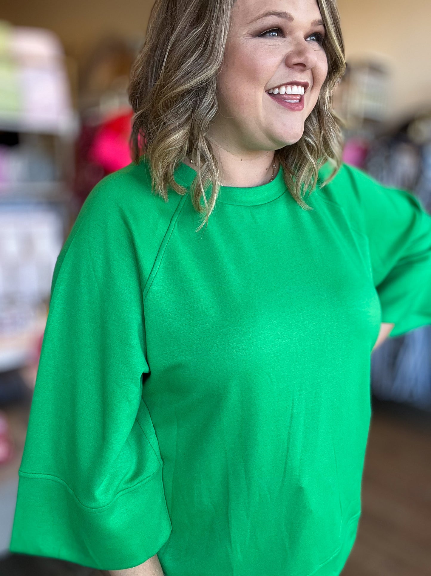 Call Me Casual Curvy Green Drop Shoulder Top