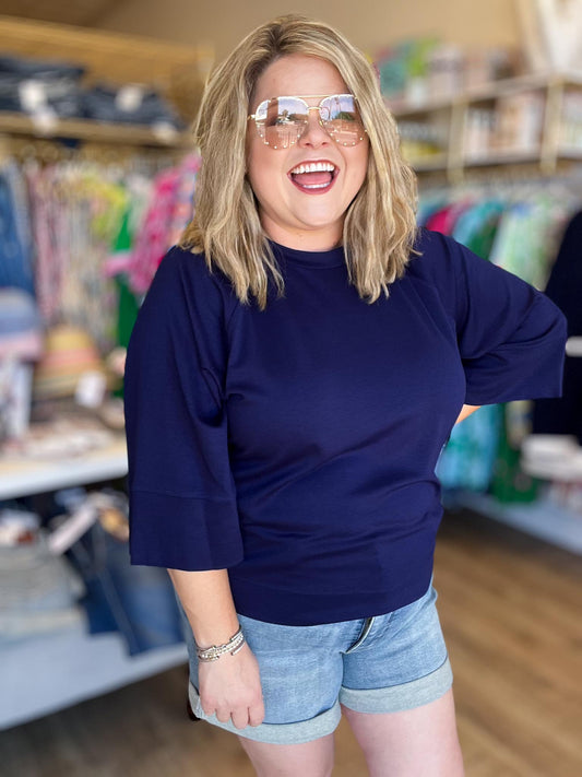 Call Me Casual Curvy Navy Drop Shoulder Top