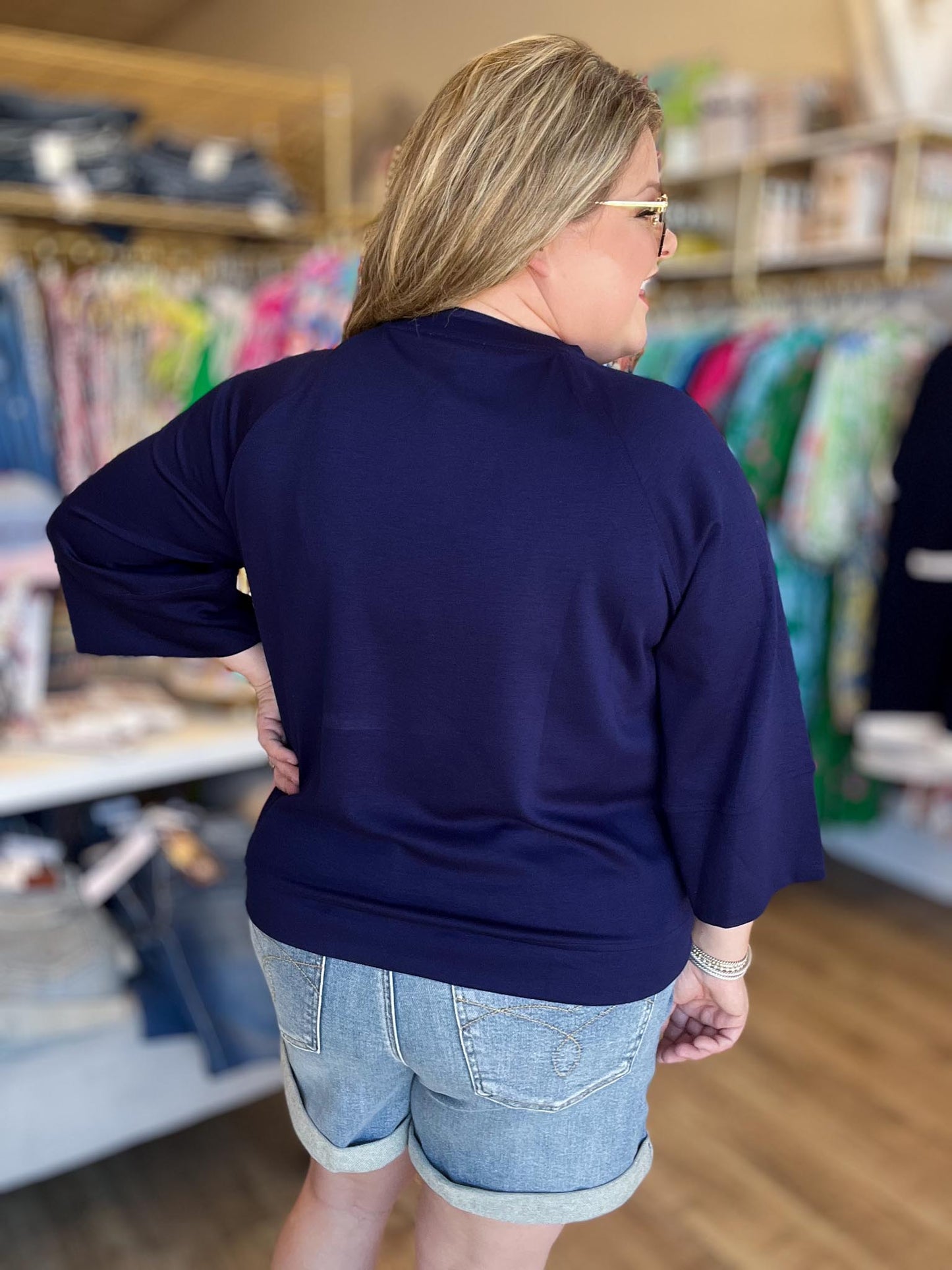 Call Me Casual Curvy Navy Drop Shoulder Top