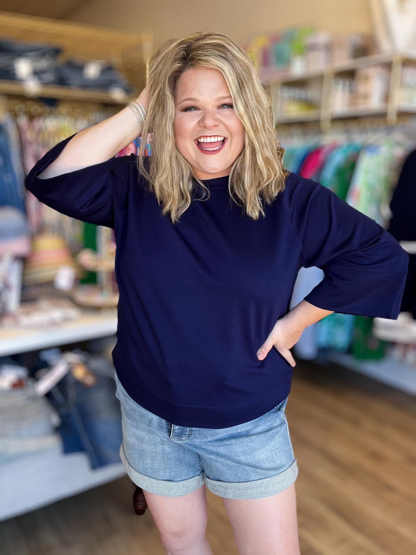 Call Me Casual Curvy Navy Drop Shoulder Top