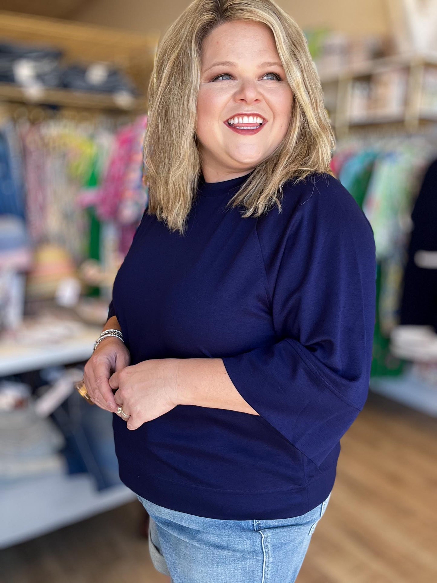 Call Me Casual Curvy Navy Drop Shoulder Top