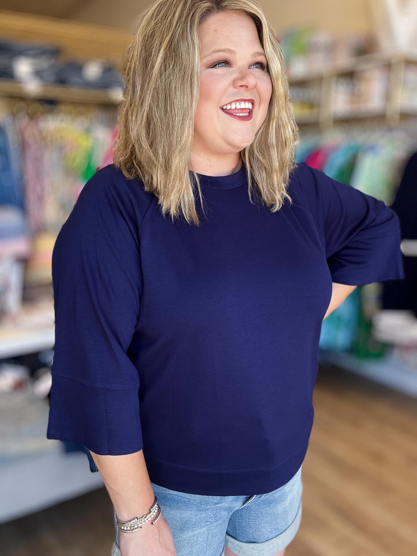 Call Me Casual Curvy Navy Drop Shoulder Top