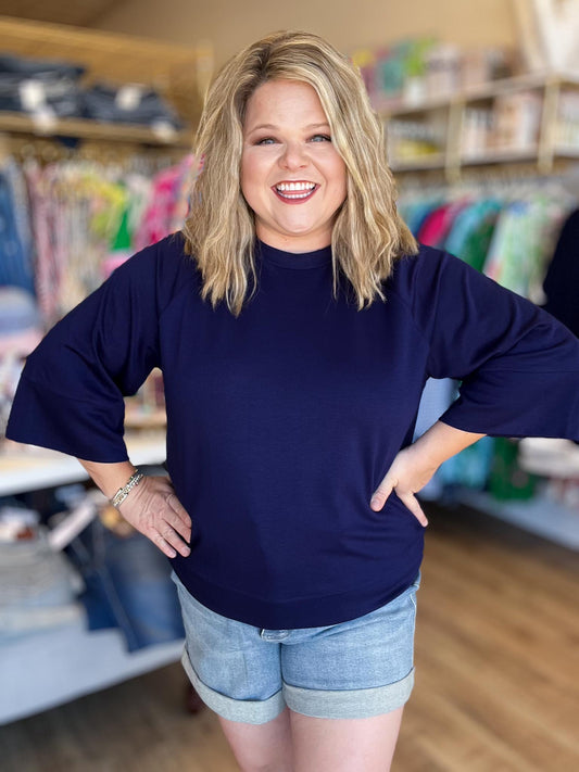 Call Me Casual Curvy Navy Drop Shoulder Top