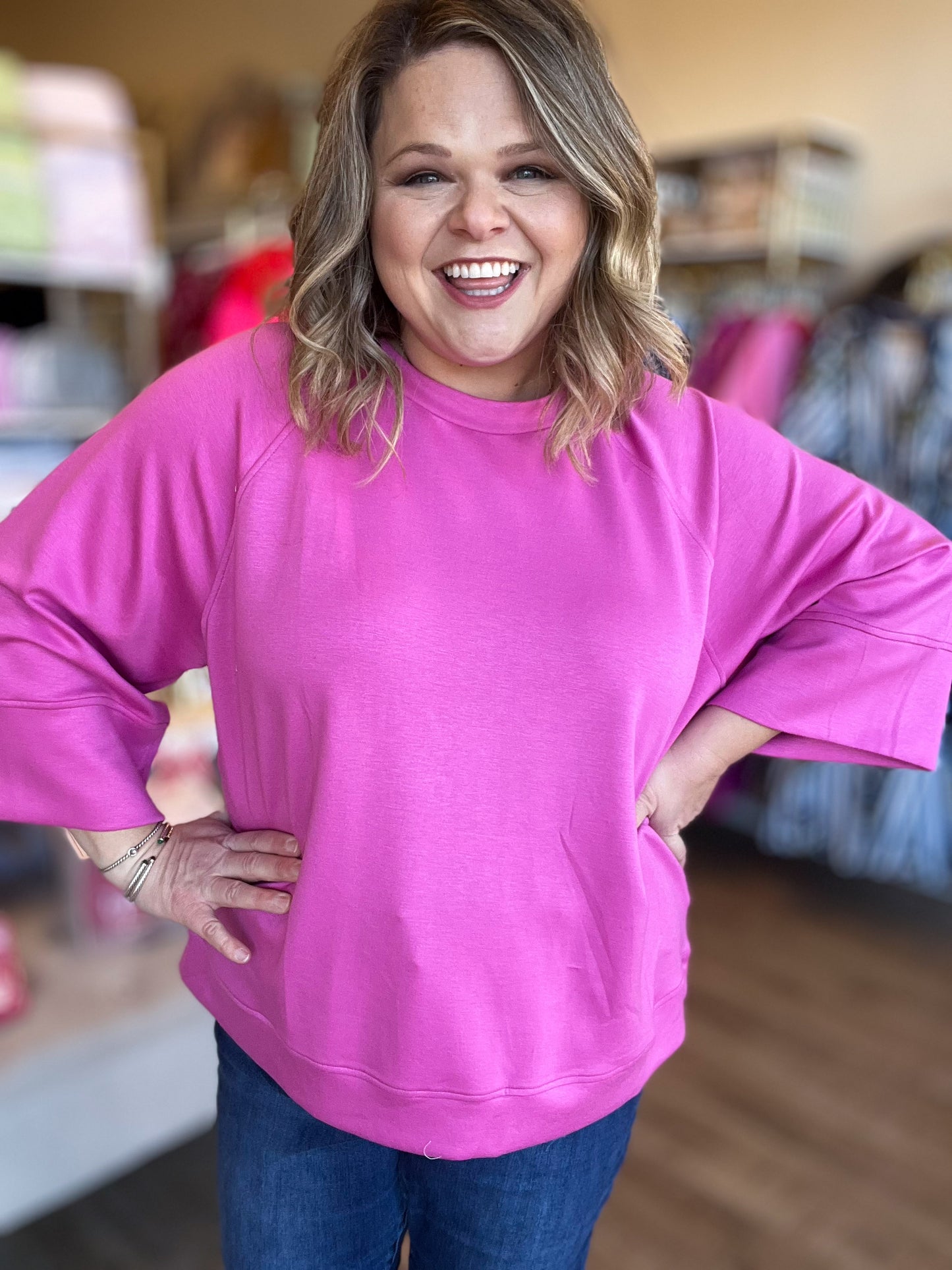 Call Me Casual Curvy Pink Drop Shoulder Top