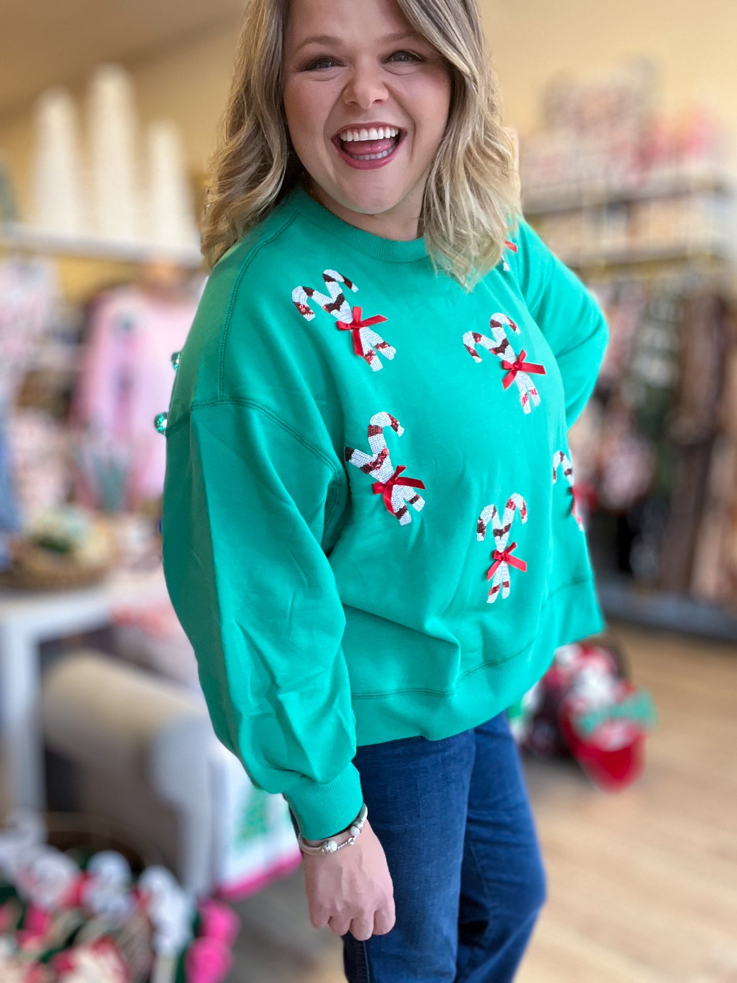 Candy Cane Lane Curvy Sequin Cropped Sweatswirt