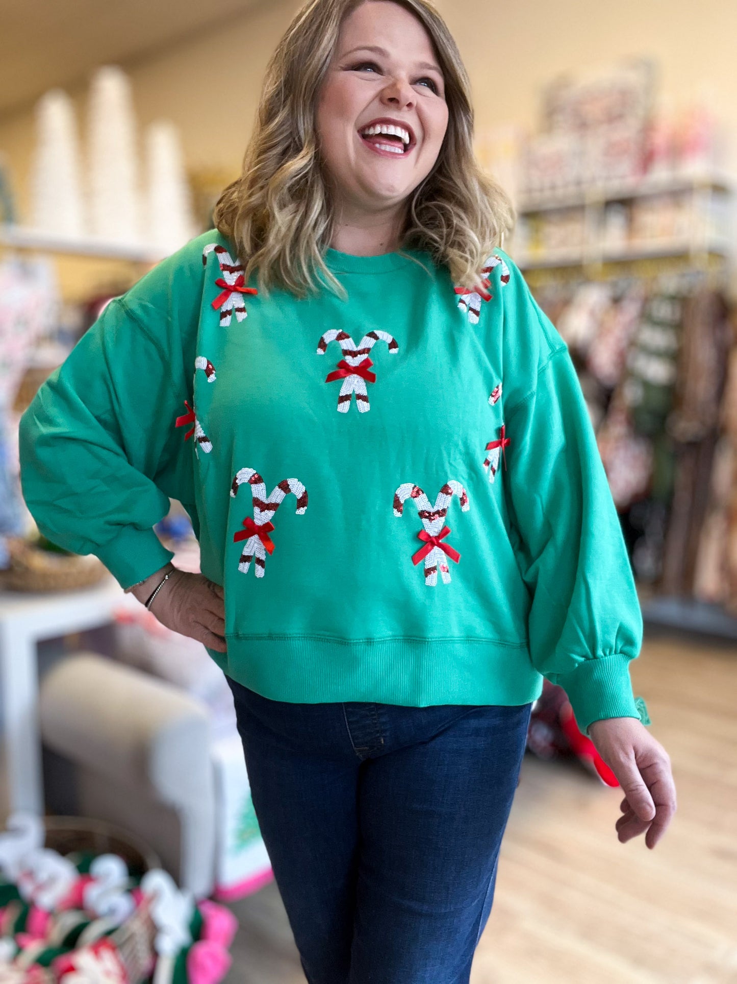 Candy Cane Lane Curvy Sequin Cropped Sweatswirt