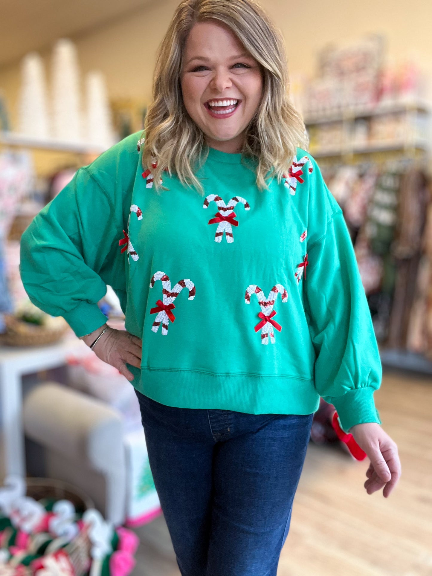 Candy Cane Lane Curvy Sequin Cropped Sweatswirt