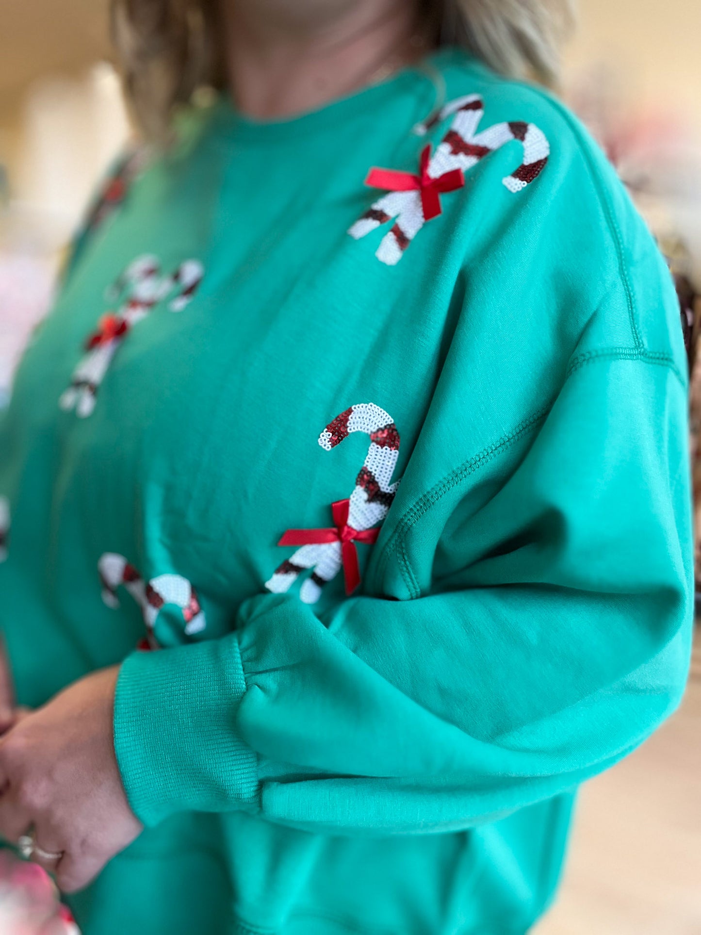 Candy Cane Lane Curvy Sequin Cropped Sweatswirt