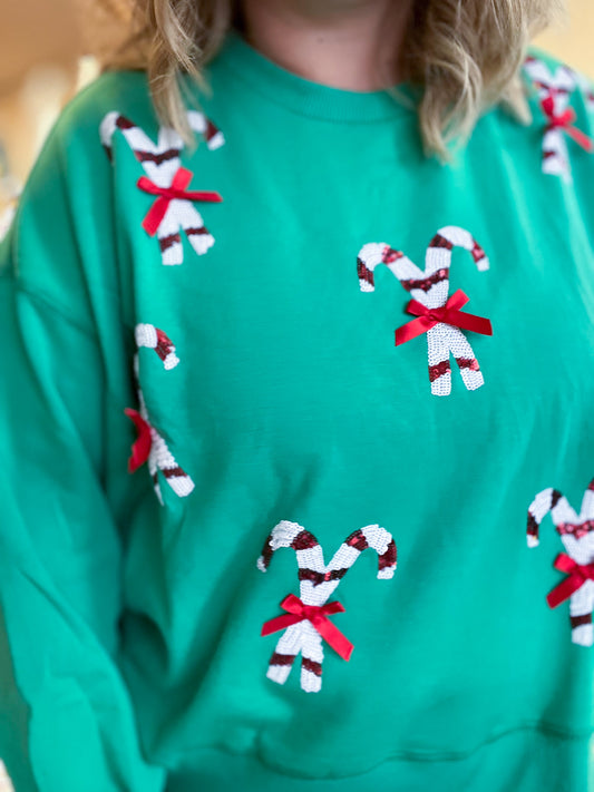Candy Cane Lane Curvy Sequin Cropped Sweatswirt
