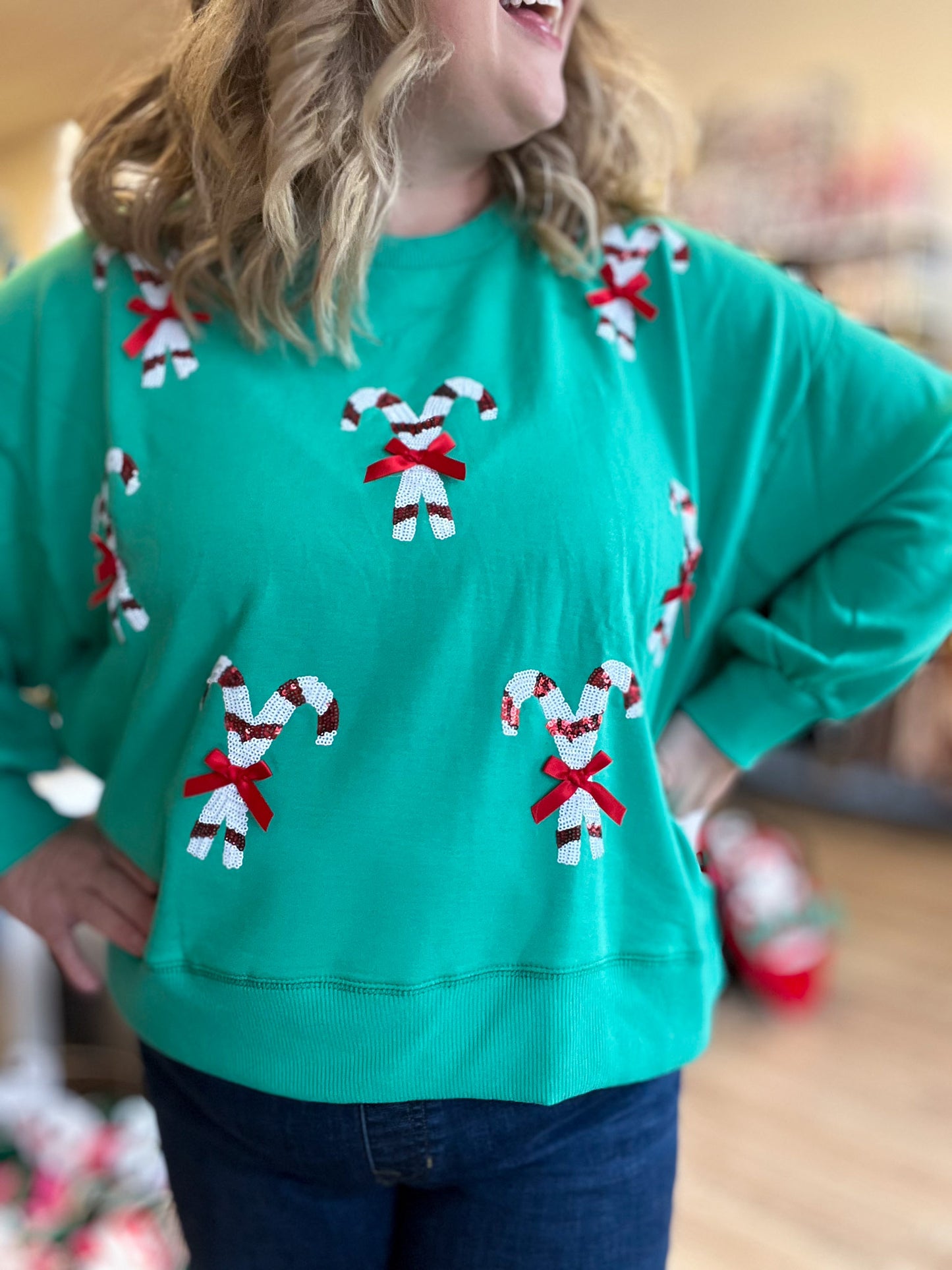 Candy Cane Lane Curvy Sequin Cropped Sweatswirt