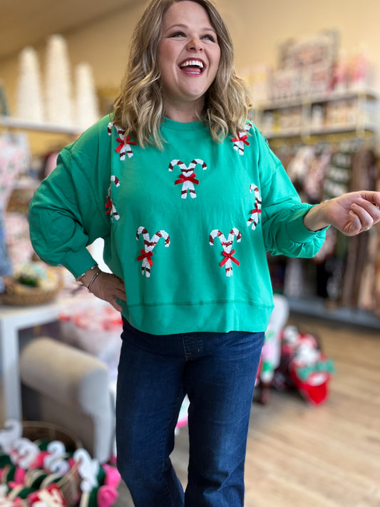 Candy Cane Lane Curvy Sequin Cropped Sweatswirt
