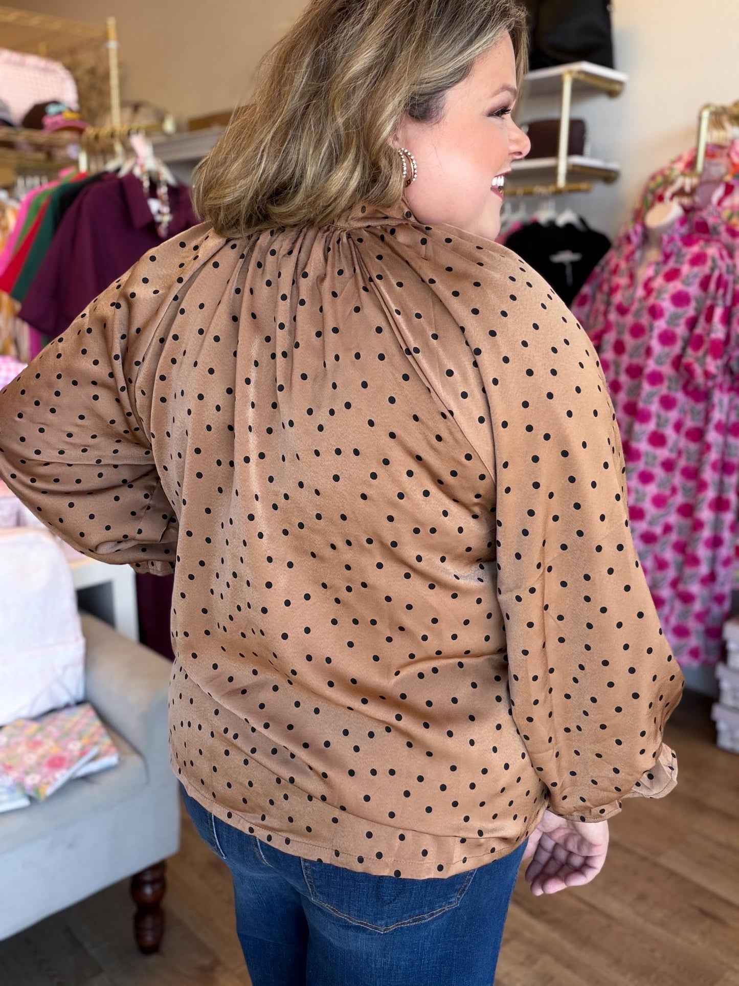 Cappuccino Kiss Curvy Polka Dot Top