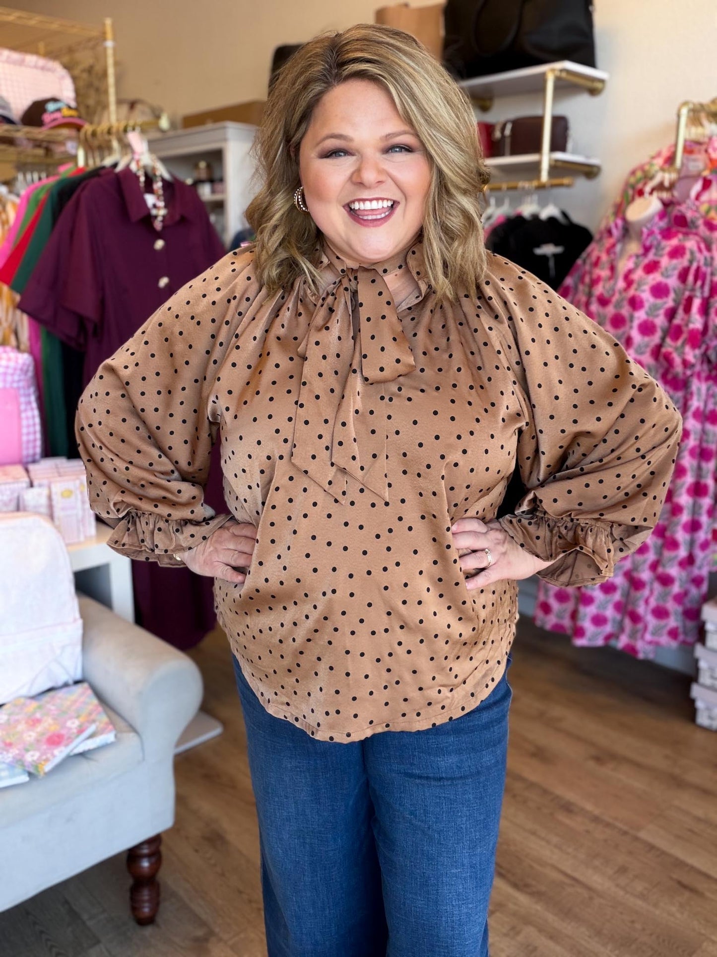 Cappuccino Kiss Curvy Polka Dot Top