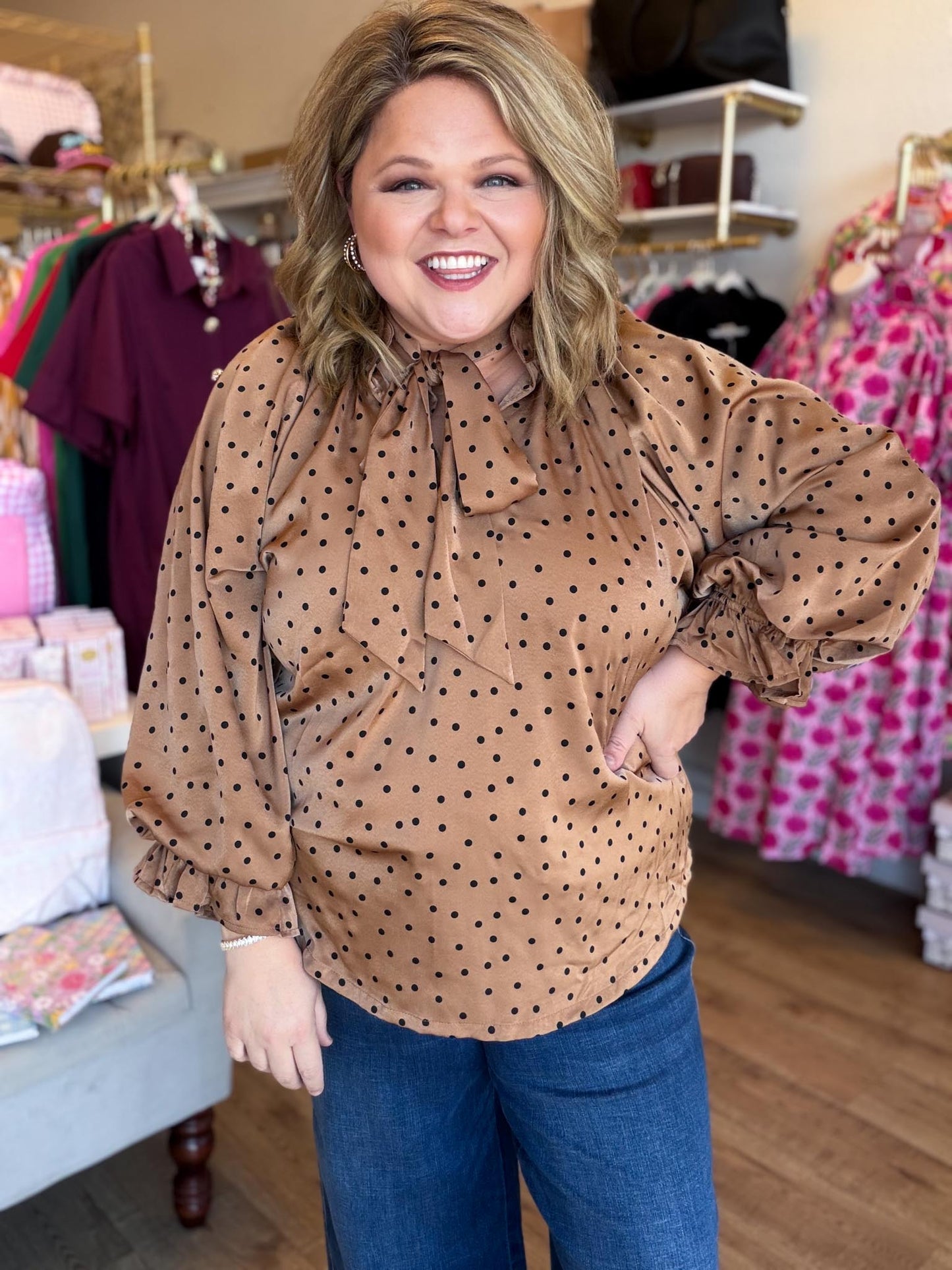 Cappuccino Kiss Curvy Polka Dot Top