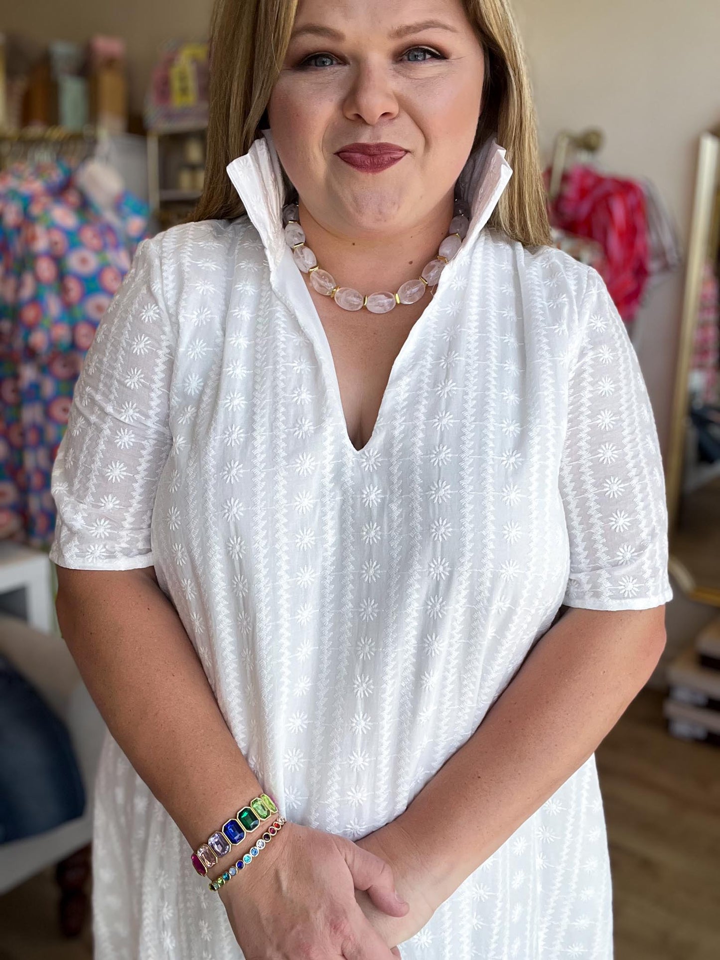 Catalina Chic Plus-Size White Eyelet Maxi Dress