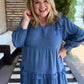 Chasing Autumn Curvy Denim Blue Swiss Dot Midi Dress