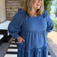 Chasing Autumn Curvy Denim Blue Swiss Dot Midi Dress