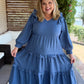 Chasing Autumn Curvy Denim Blue Swiss Dot Midi Dress