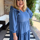 Chasing Autumn Curvy Denim Blue Swiss Dot Midi Dress