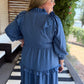 Chasing Autumn Curvy Denim Blue Swiss Dot Midi Dress