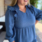 Chasing Autumn Curvy Denim Blue Swiss Dot Midi Dress