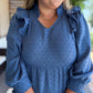 Chasing Autumn Curvy Denim Blue Swiss Dot Midi Dress