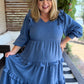 Chasing Autumn Curvy Denim Blue Swiss Dot Midi Dress