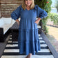 Chasing Autumn Curvy Denim Blue Swiss Dot Midi Dress