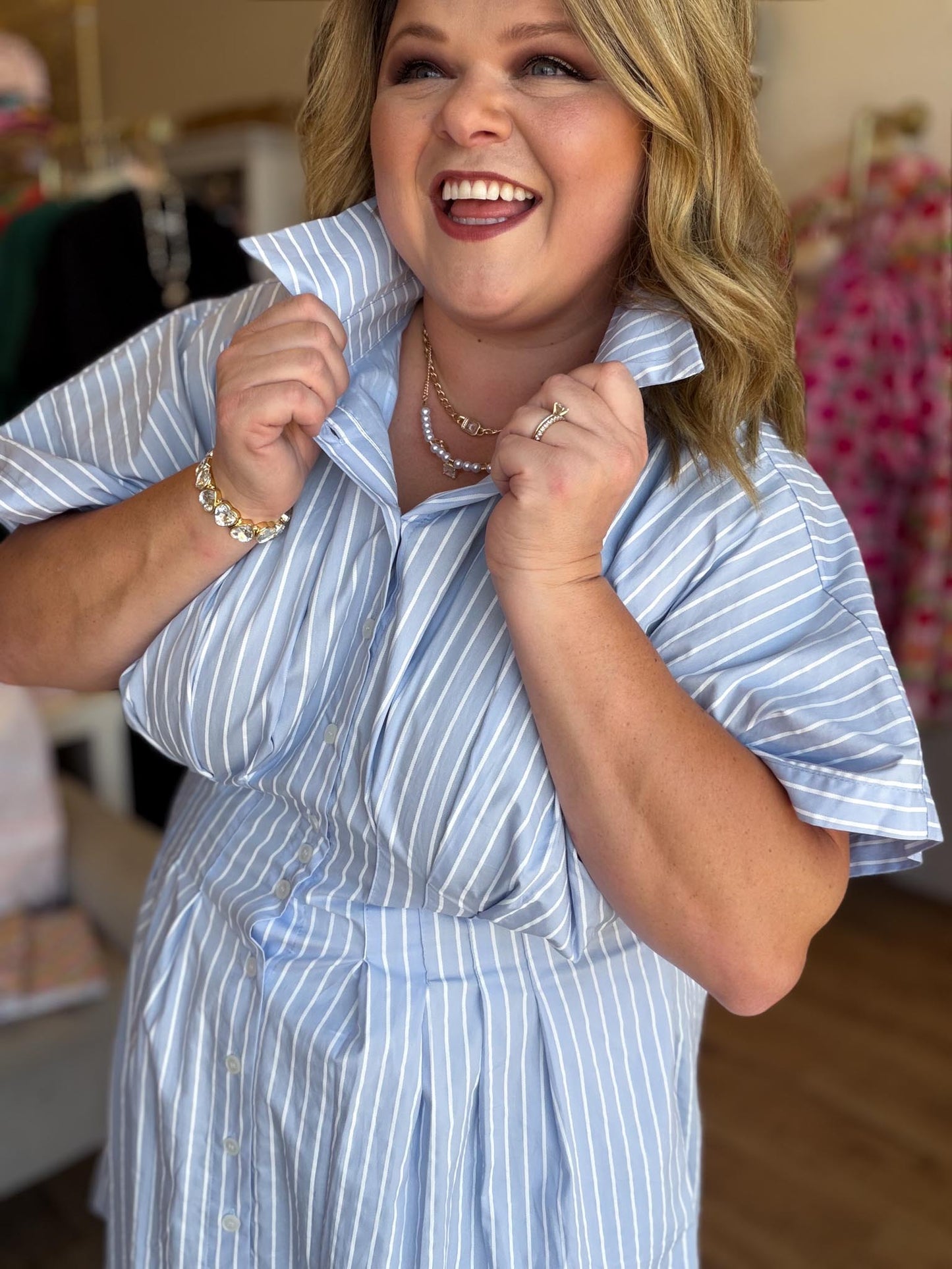 Chasing Sunshine Plus-Size Blue & White Striped Mini Dress