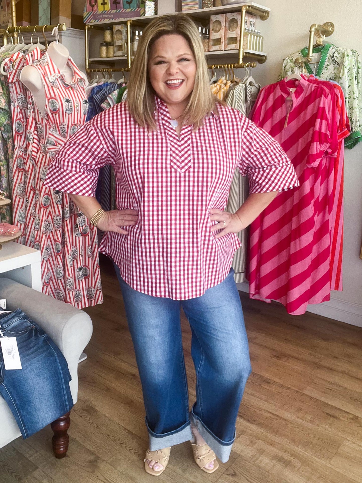 Cherry Pie Curvy Red Gingham Top