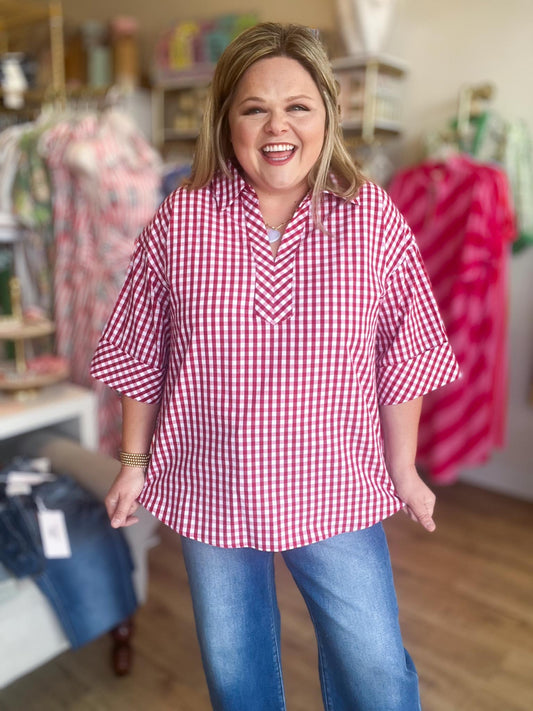 Cherry Pie Curvy Red Gingham Top