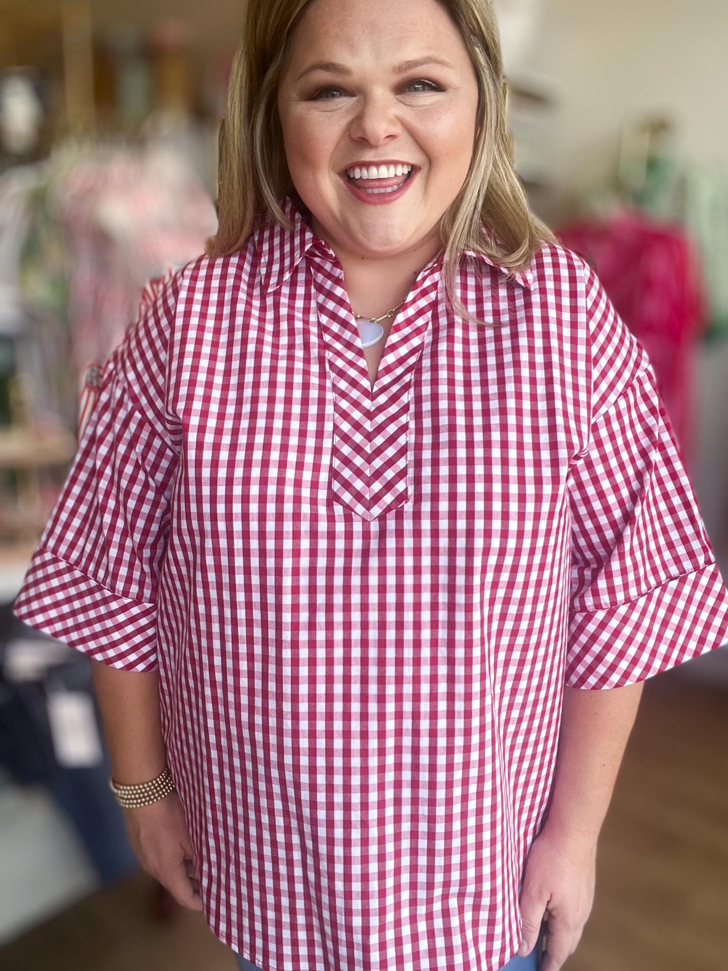 Cherry Pie Curvy Red Gingham Top