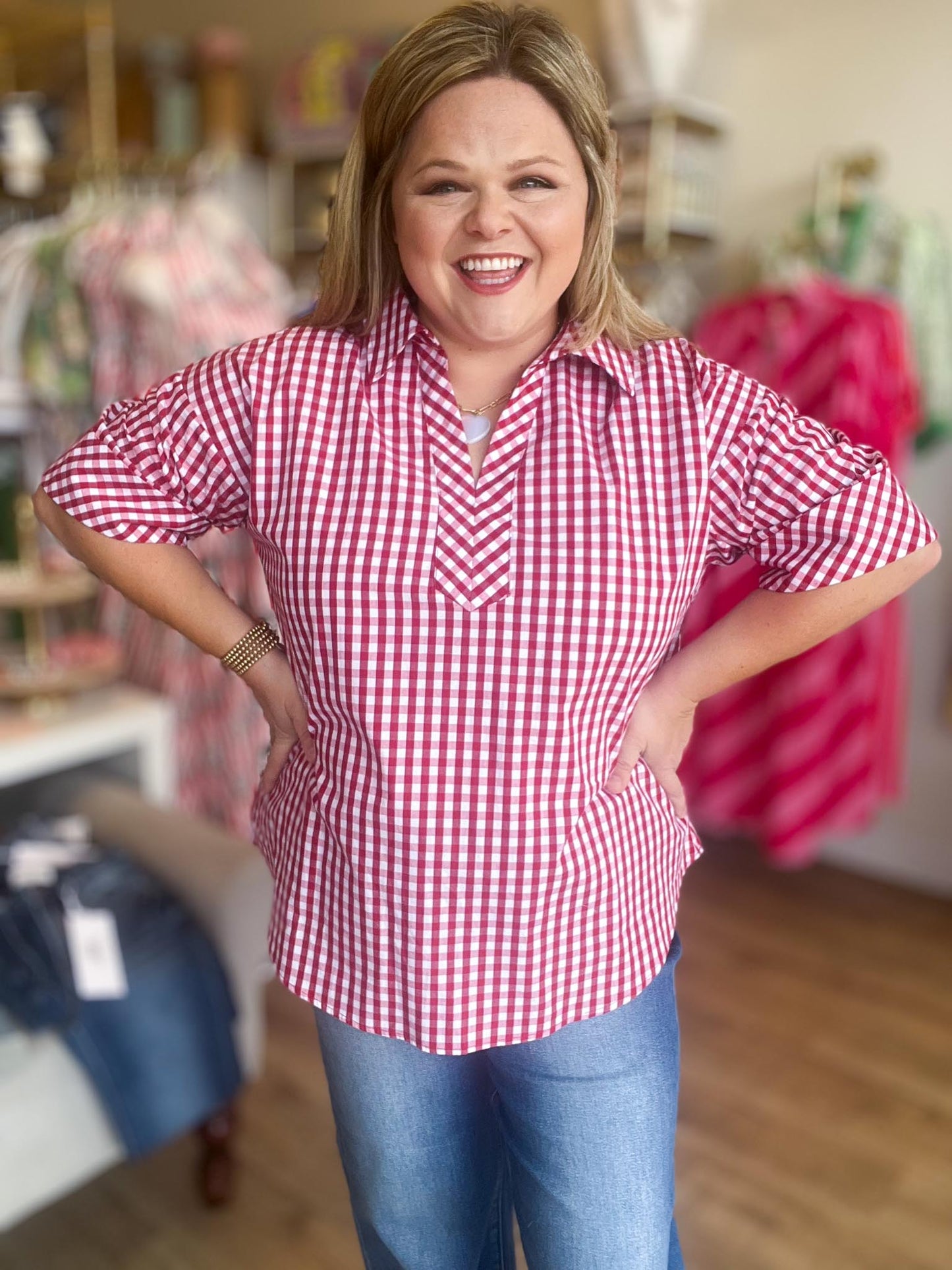 Cherry Pie Curvy Red Gingham Top